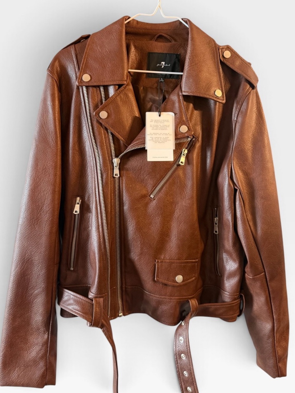7 For All Mankind Chestnut Brown Leather Biker Jacket